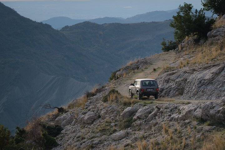 Driving a Lada Niva in the mountains close to Tirana