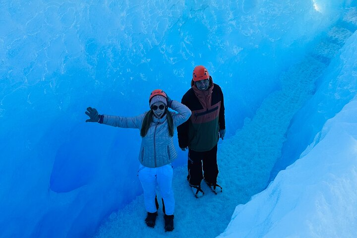 Inside one of the glacier crevasses