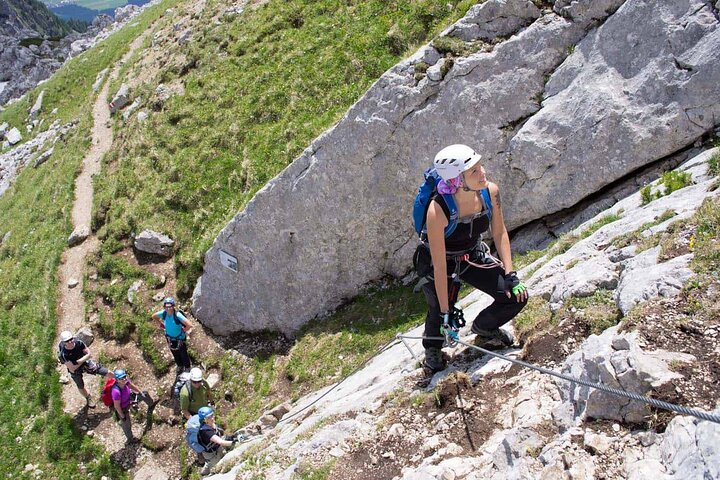 Start of the Via Ferrata Haidachstellwand in Achensee Rofan. This route is graded C and requires good mountaineering fitness.