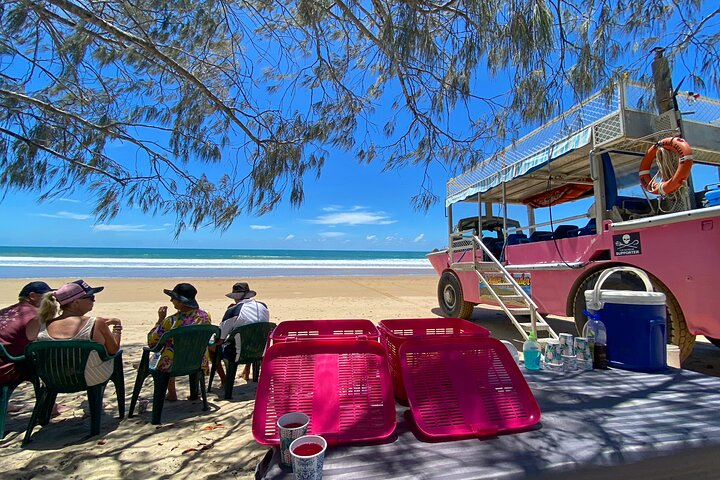 A relaxing picnic lunch on the beach, where the only foot prints in the sand are your own.