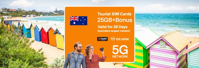 Australian Prepaid SIM Cards - 25GB+Bonus Data - 28 Days - Data + Calls/Text (Melbourne Airport Pickup) Boost - Photo 1 of 5