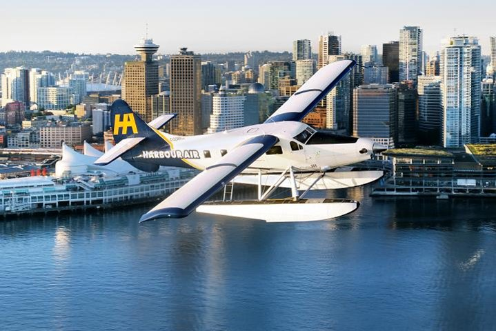 Seaplane over downtown Vancouver