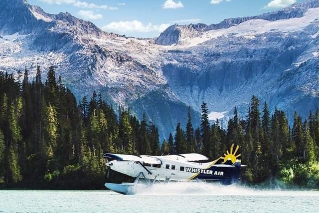 Seaplane landing on a lake 