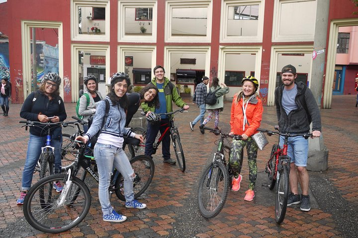 Bicycle tourists in Bogota´s La Plaza del Chorro.