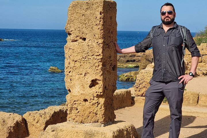 Roman Ruins blending in with the Mediterranean sea. 