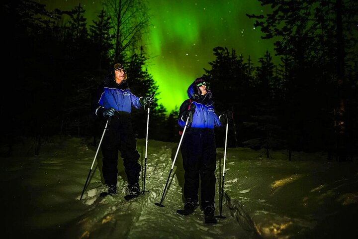 Ski trekking under the Northern Lights