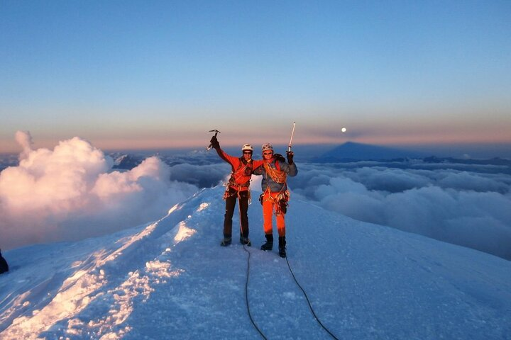 On the summit of Montblanc (4,810m) the highest peak in the Alps and Western Europe