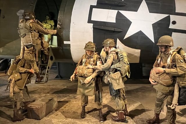 AIRBORNE MUSEUM Sainte Mère Eglise, Normandy (That reenactment scene depicts american paratroopers of 101th Airborne Division on June 05th 1944 boarding a Douglas C47 "Sky train")