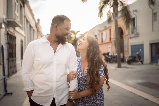 A couple photography session during sun set in Nice's old town, France