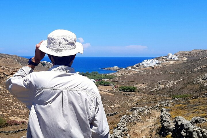 Enjoying the Aegean Sea's shades of blue during our hike