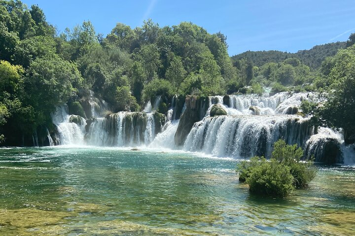 Krka waterfalls from the bridge over the lake