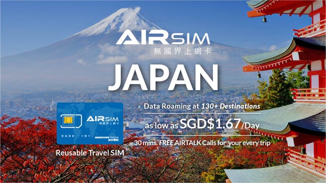 AIRSIM Reusable Global Travel Prepaid SIM – Japan(Deliver in Singapore) - Photo 1 of 7