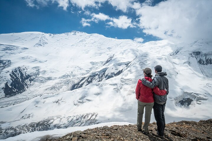 Overlooking Lenin peak from Peak Yuhina 5100m