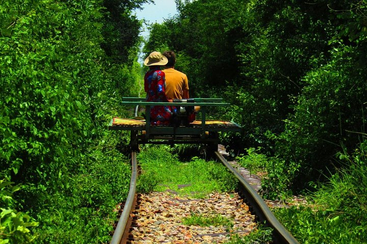 Riding the traditional Bamboo Train in Battambang