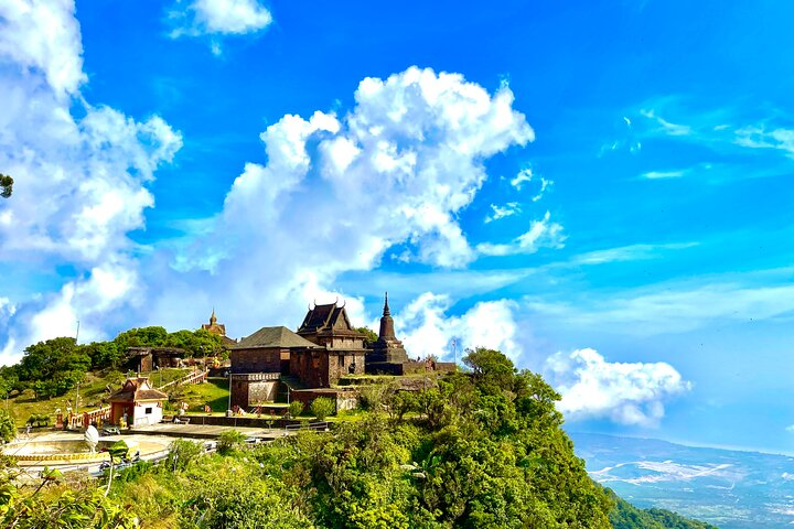 The old Khmer pagoda built by France in 1924 over views by the mountains.