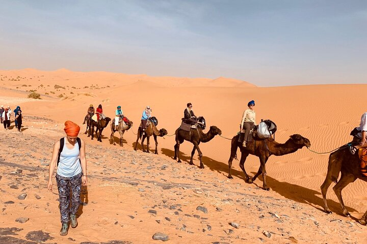 Ride camels in the desert