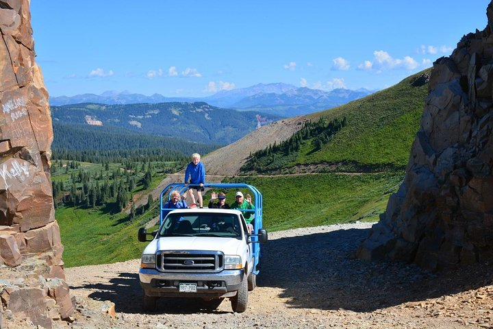 Open air tour vehicles at 12,000 feet in the Colorado alpine