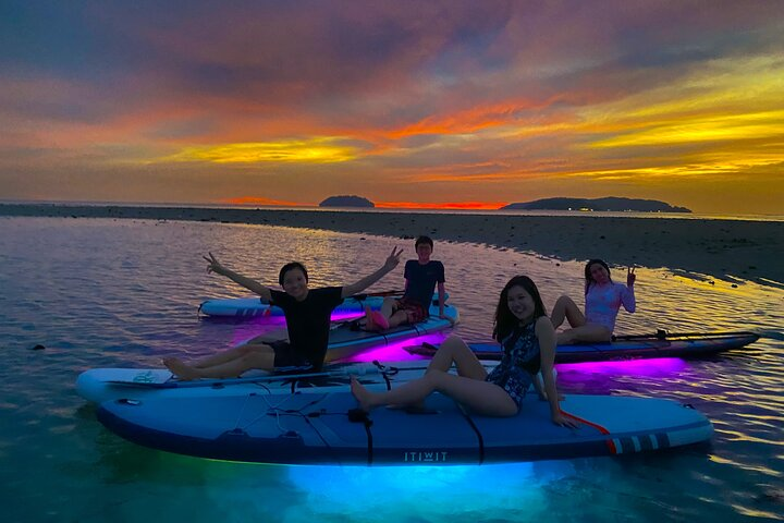 To experience the one in a life time experience, paddle boarding during twilight with colourful lighting beneath your SUP board.