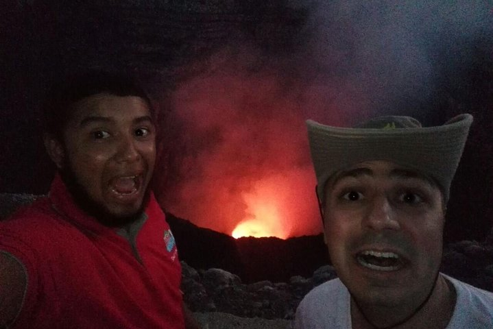 Masaya volcano at night. Lava on the background