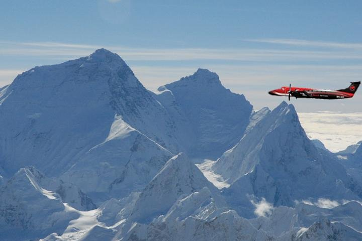 Flight over Everest Himalayas.