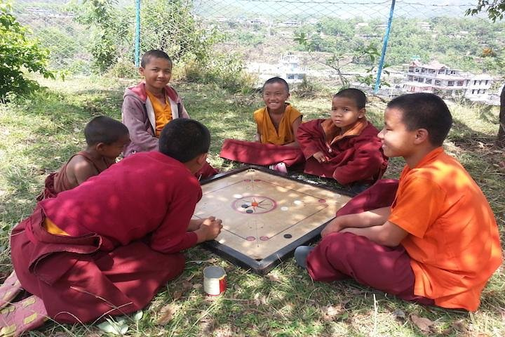 Buddhist monk passing time.