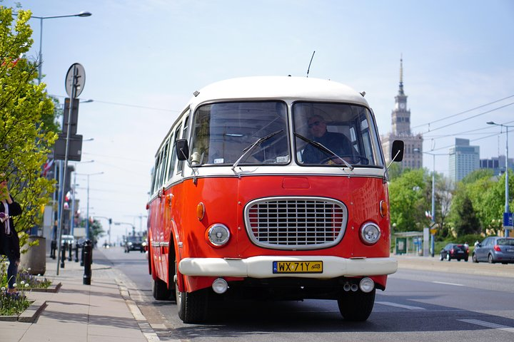 Cucumber bus on the streets of Warsaw