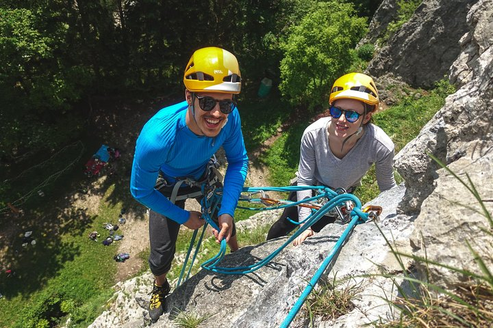 Couple Enjoying Rock Climbing in Bohinjska Bela - Slovenia 