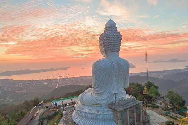 The Big Buddha in Phuket, Thailand, is a majestic 45-meter-tall statue of Lord Buddha, perched atop Nakkerd Hill, offering panoramic views of the island