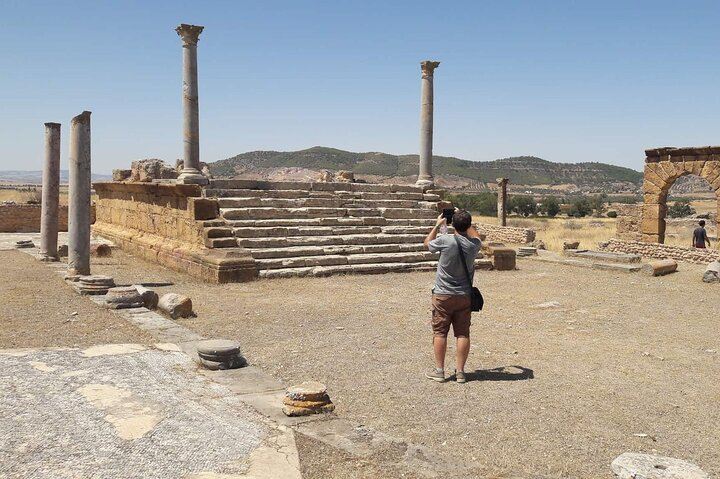 Tourists visiting the Roman archaeological site, Thuburbo Majus