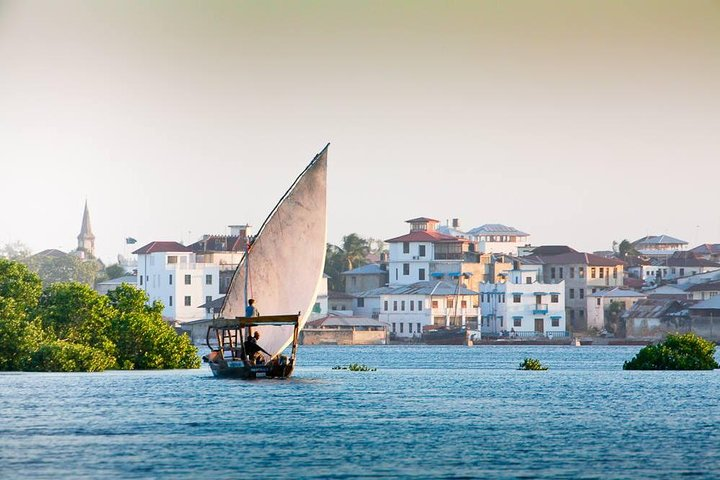 Dhow boat sailing along Stone Town