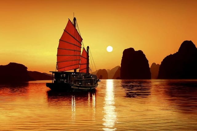 Enjoy a stunning Halong Bay sunset